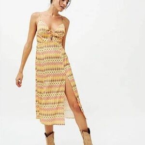 Urban Outfitters Yellow and Pink Midi Dress